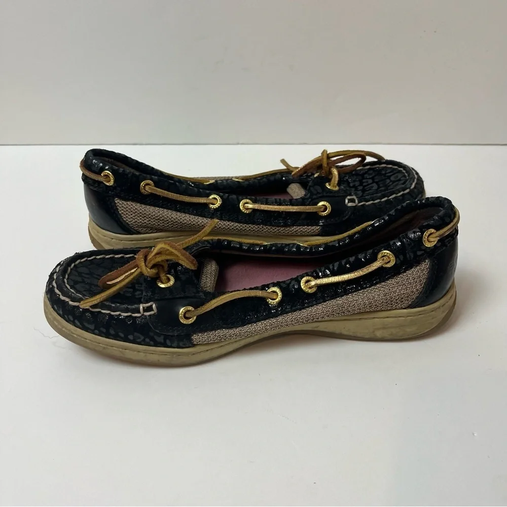 Sperry's Topsider Angelfish Boat Shoe Black Animal‎ Print 6.5M